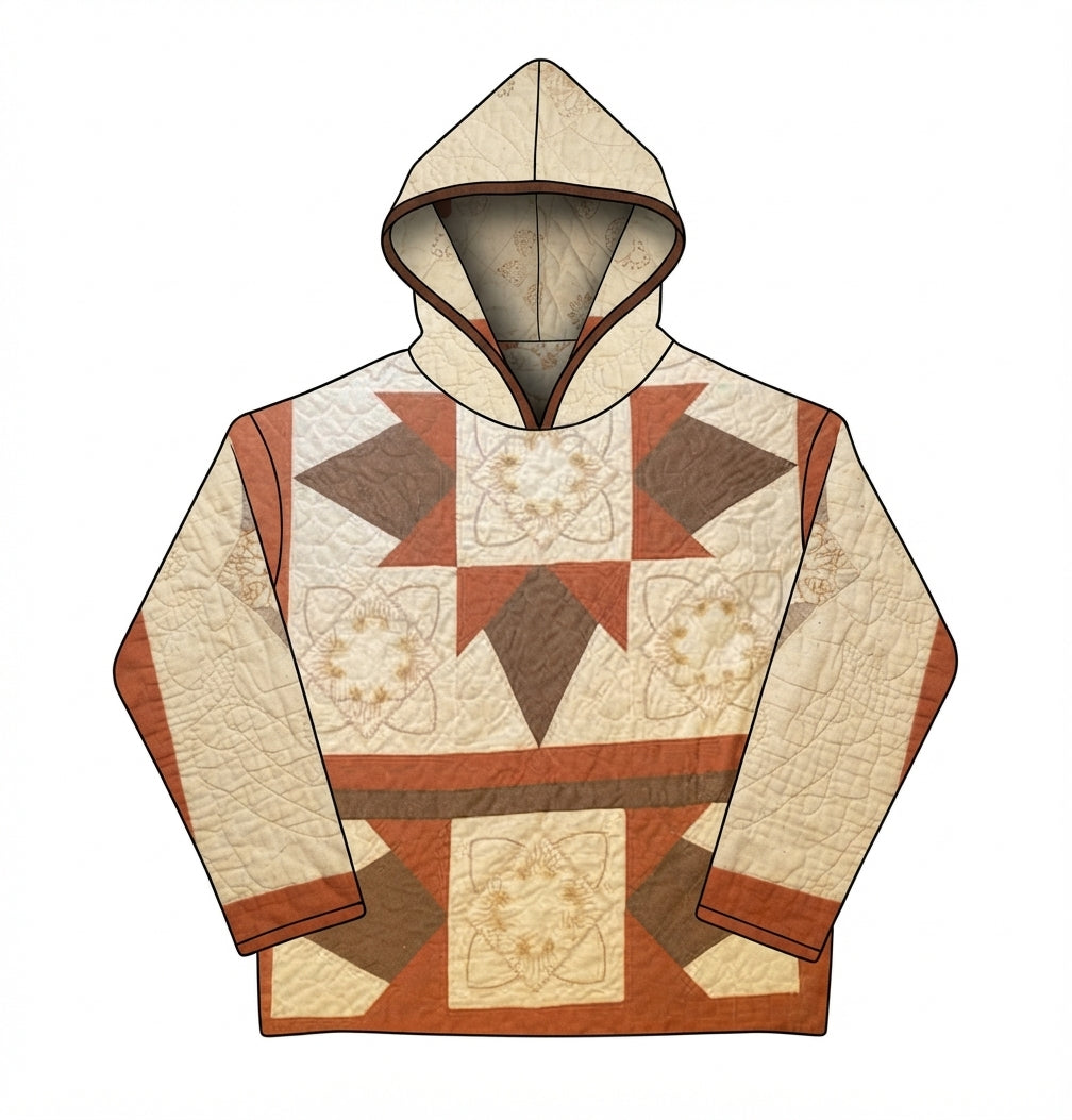 Embroidered Medallion & Sawtooth Star Quilt Hoodie/Jacket