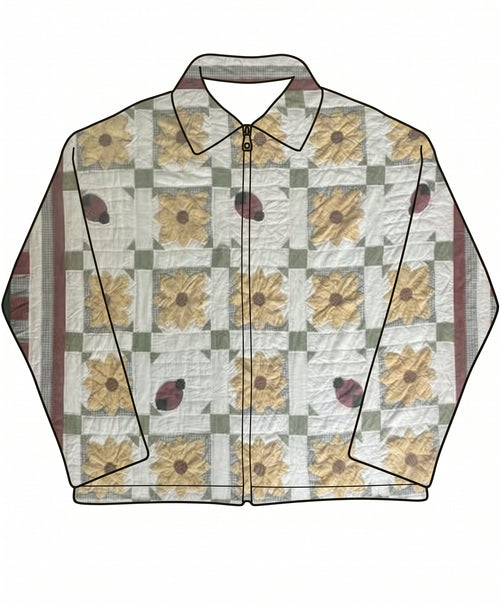 Appliqué Floral (Sunflower & Ladybug) Quilt Hoodie/Jacket