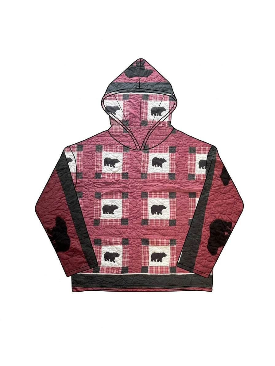 Rustic Lodge Bear Appliqué Quilt Hoodie/Jacket